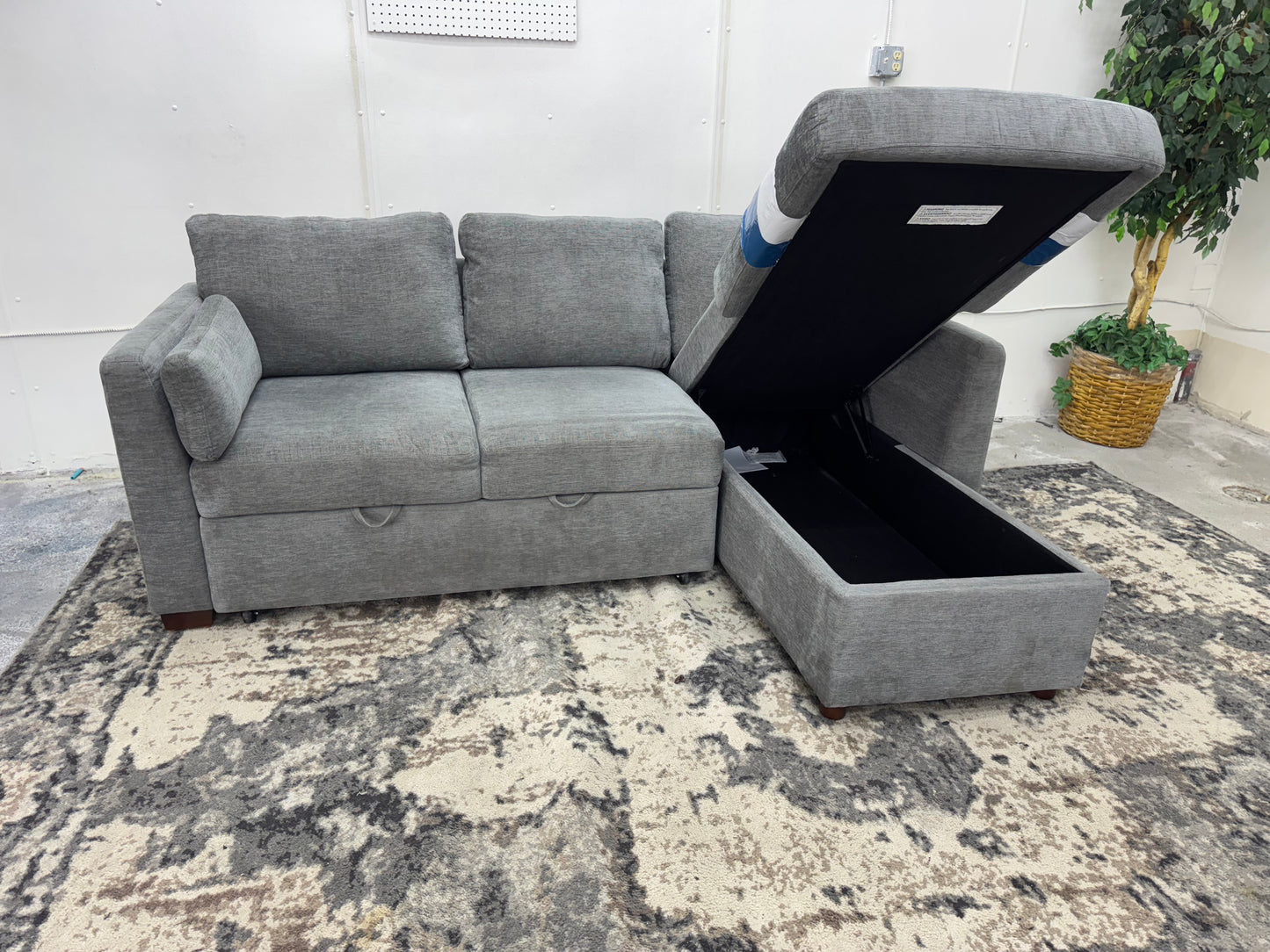 Gray Coddle Fabric Sleeper Sofa w/ Reversible Chaise & Storage