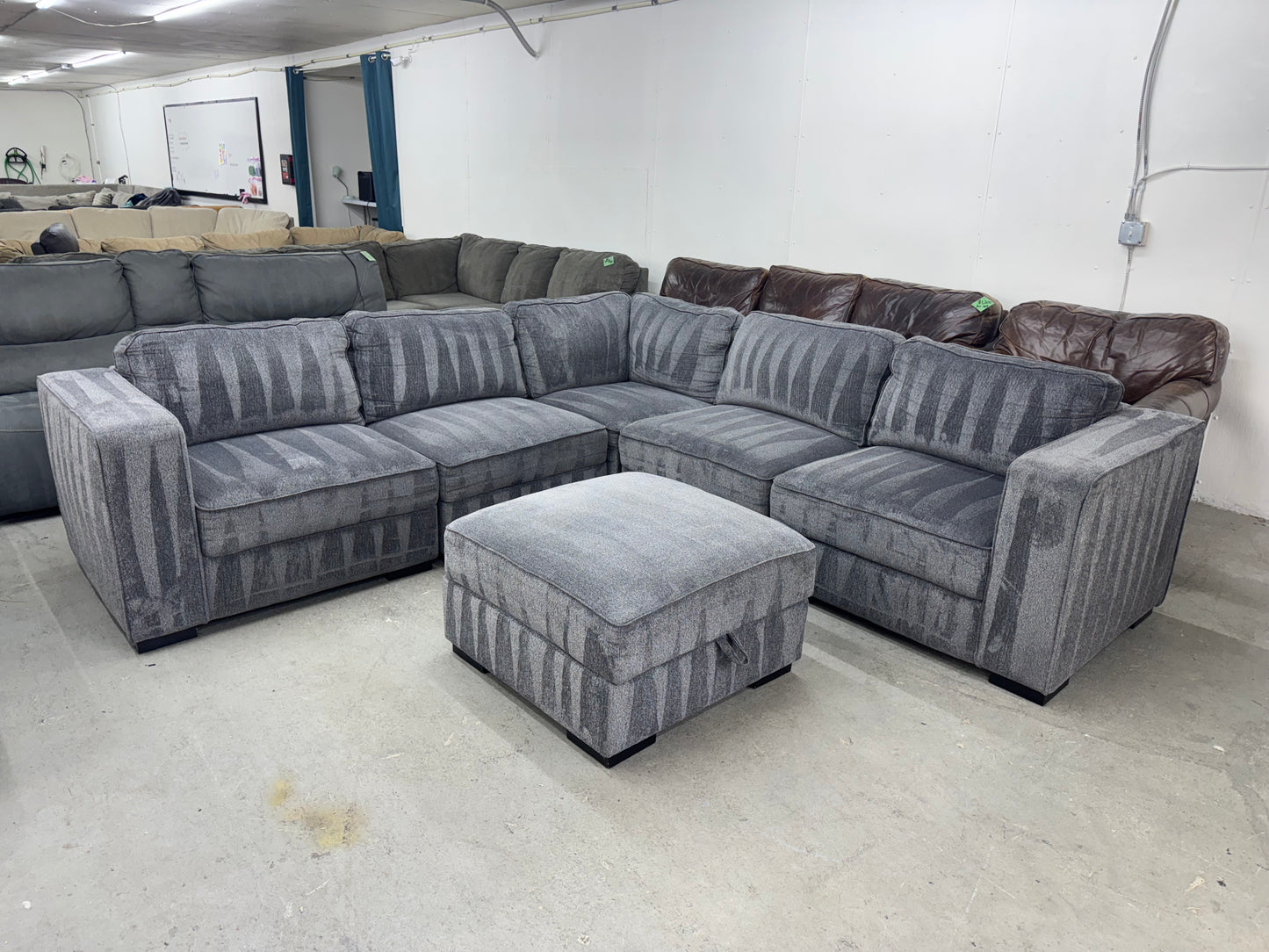 Dark Gray 6 Piece Modular Sofa with Storage Ottoman