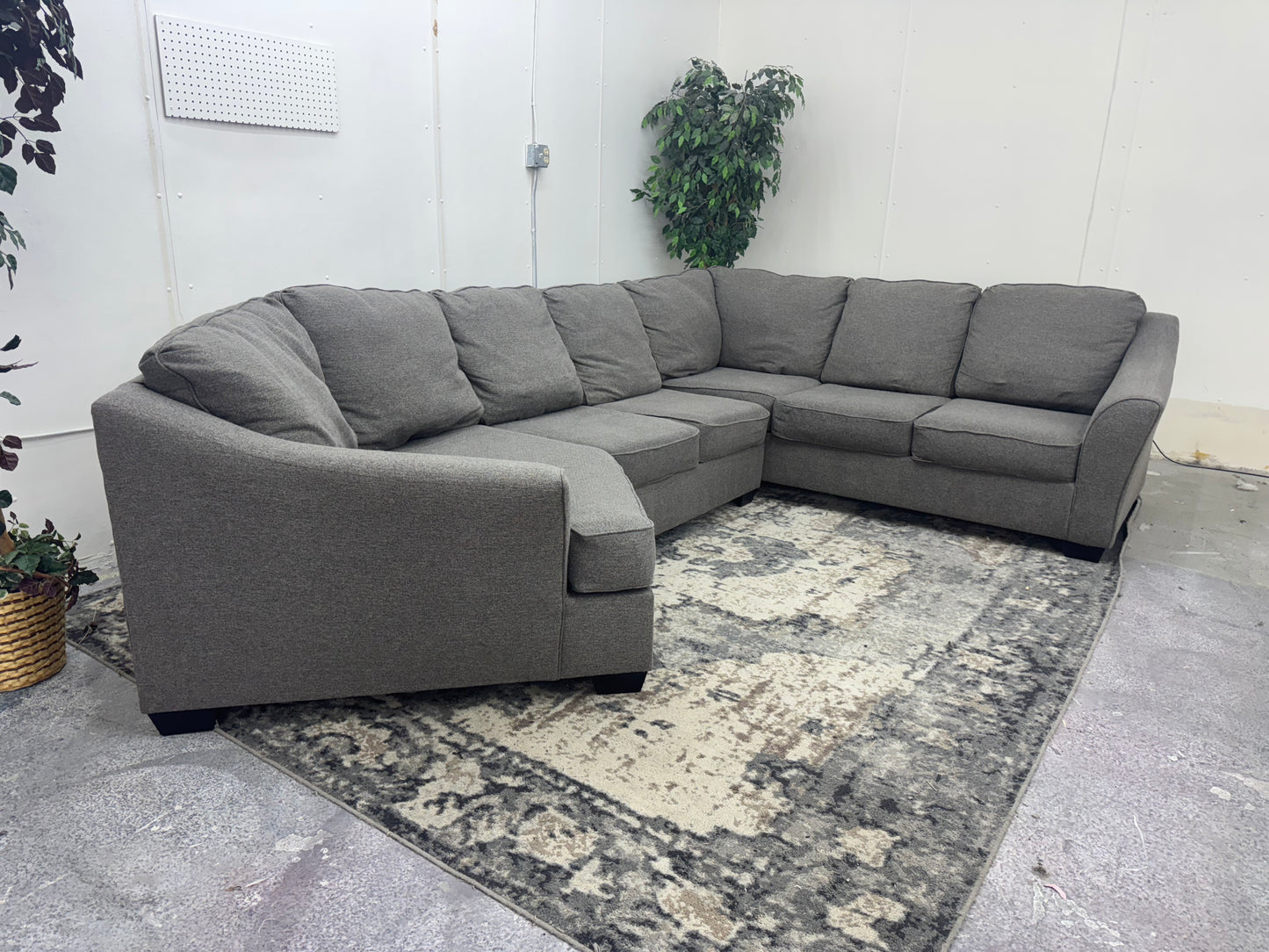 Tweed Gray L Shape Sectional Sofa with Cuddler