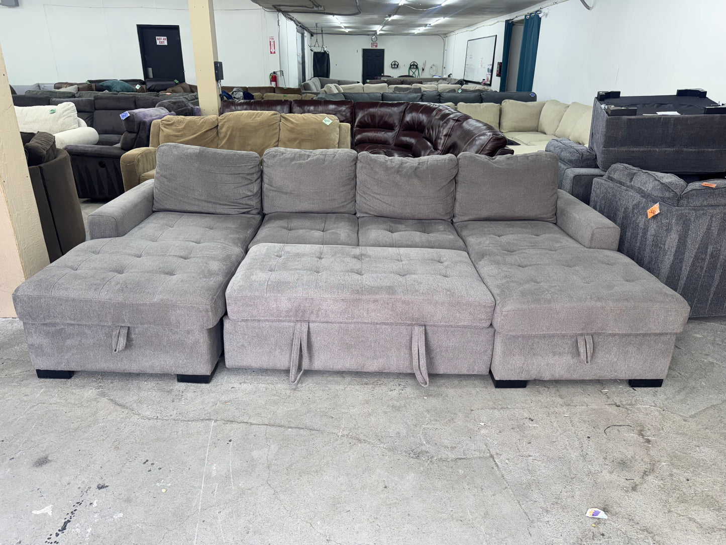 Gray Sleeper Sectional with Dual Storage Chaises