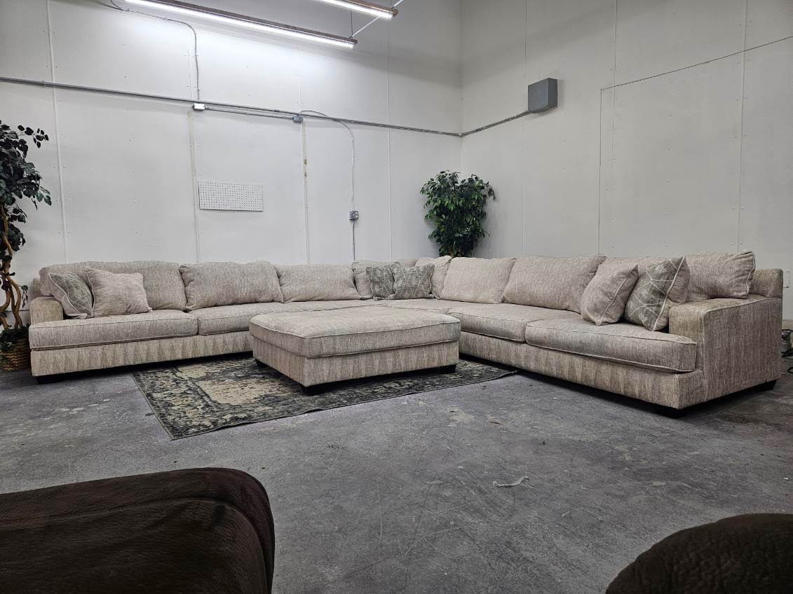 Ashley Rawcliffe Sectional Couch with Two Modular Extenders + Oversized Ottoman