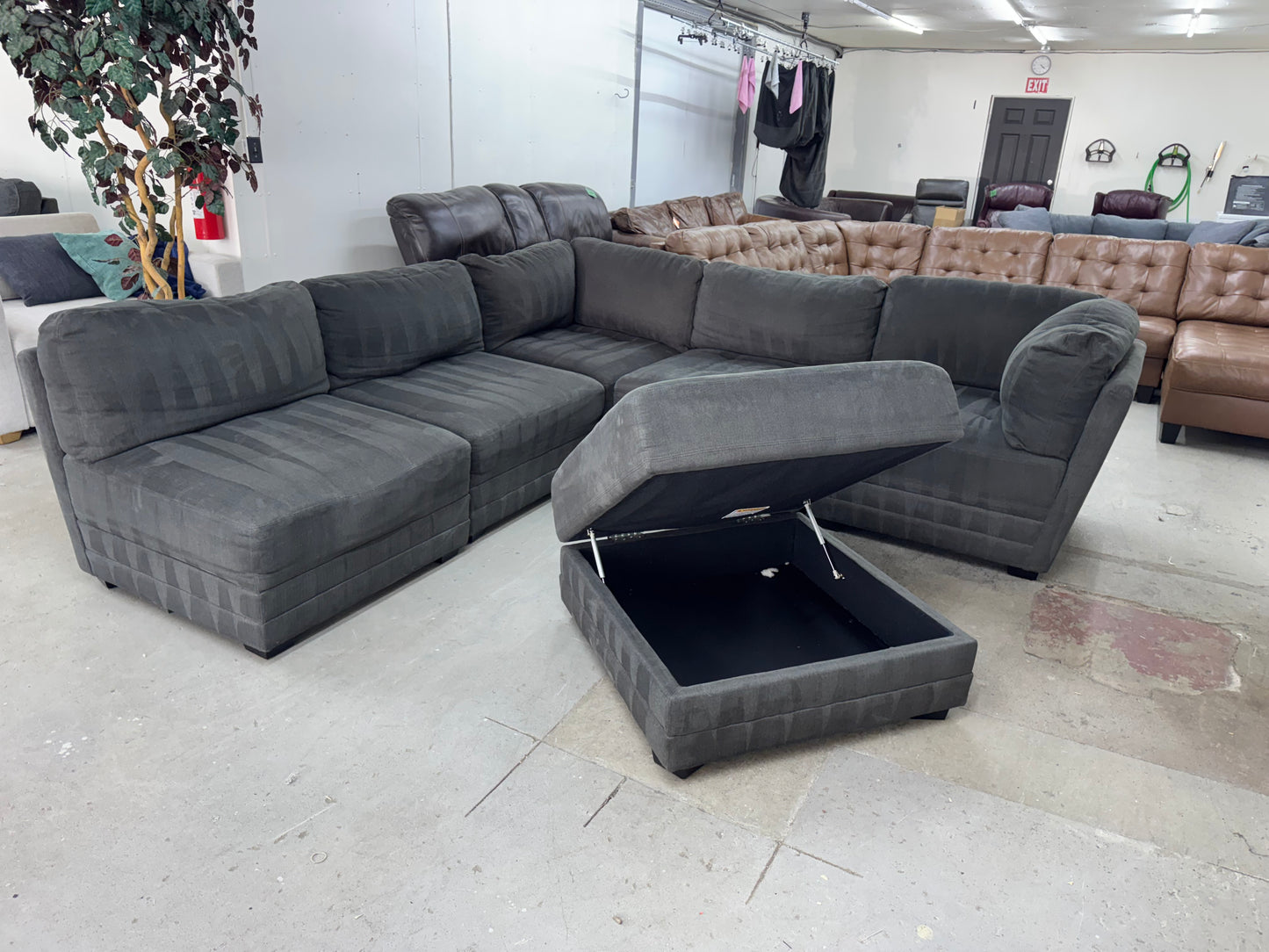 Gray Modular 6-Piece Sectional Couch with Storage Ottoman – Same Day Delivery Available!
