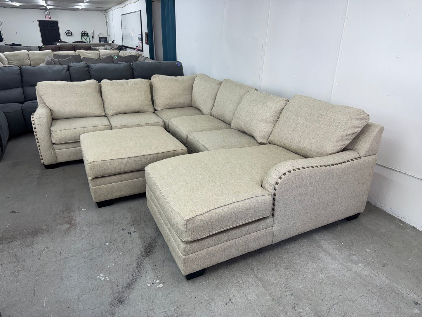 Beige U Shape Sectional with Storage Ottoman / Coffee Table