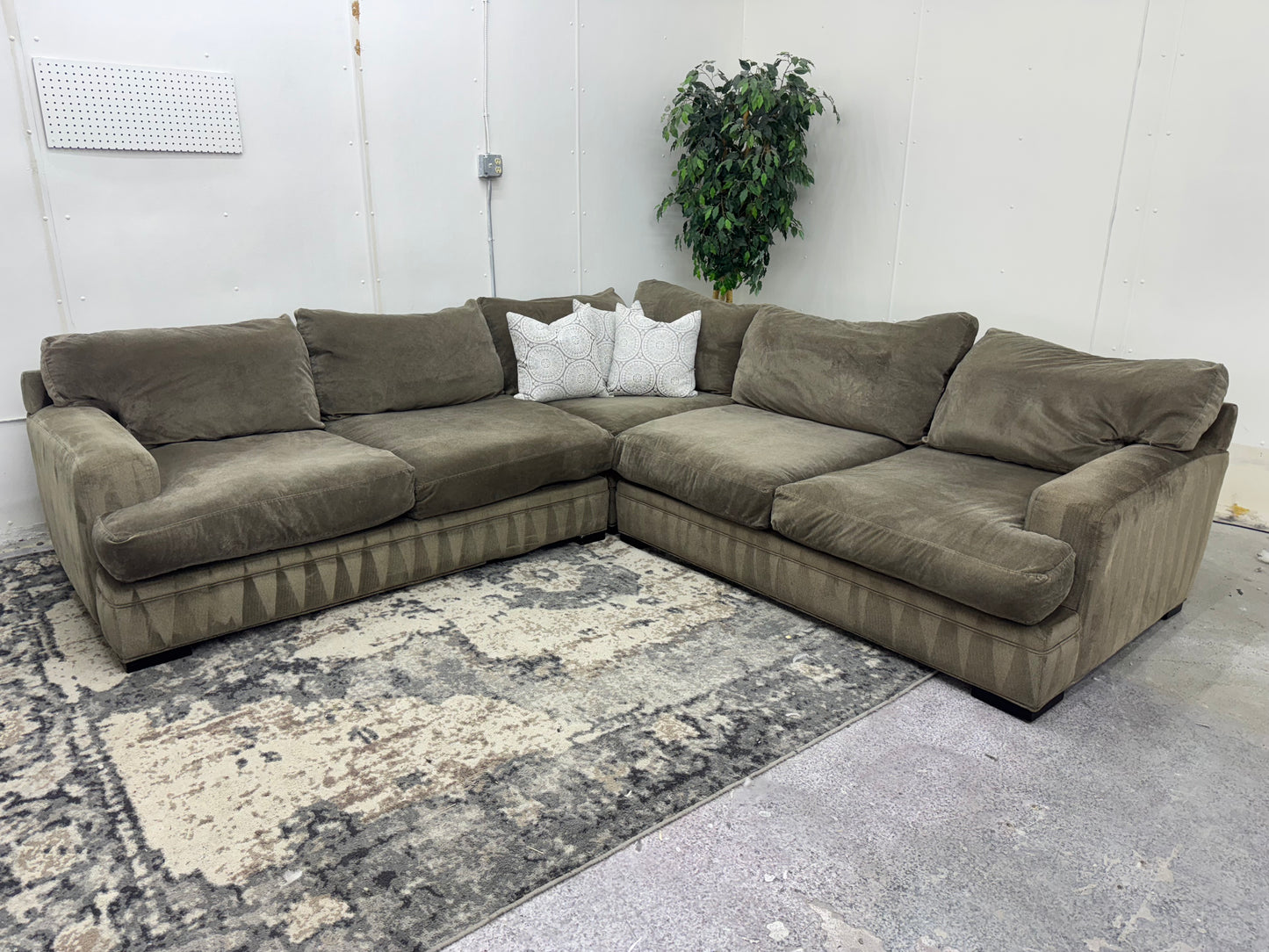 Gorgeous Taupe Deep-Seated Cindy Crawford Down-Filled Sectional Sofa