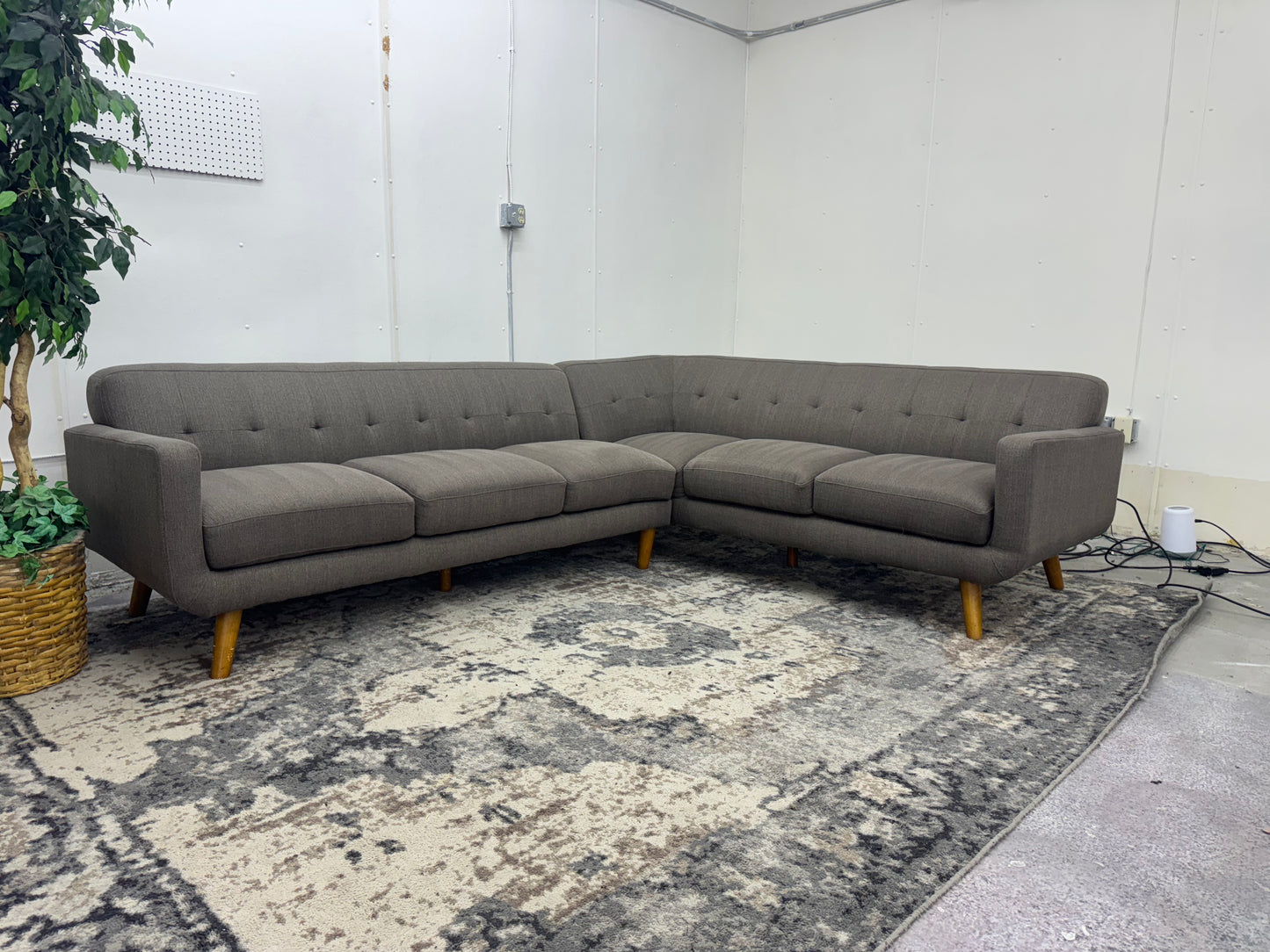 Gorgeous Taupe Mid Century Modern L Shape Sofa