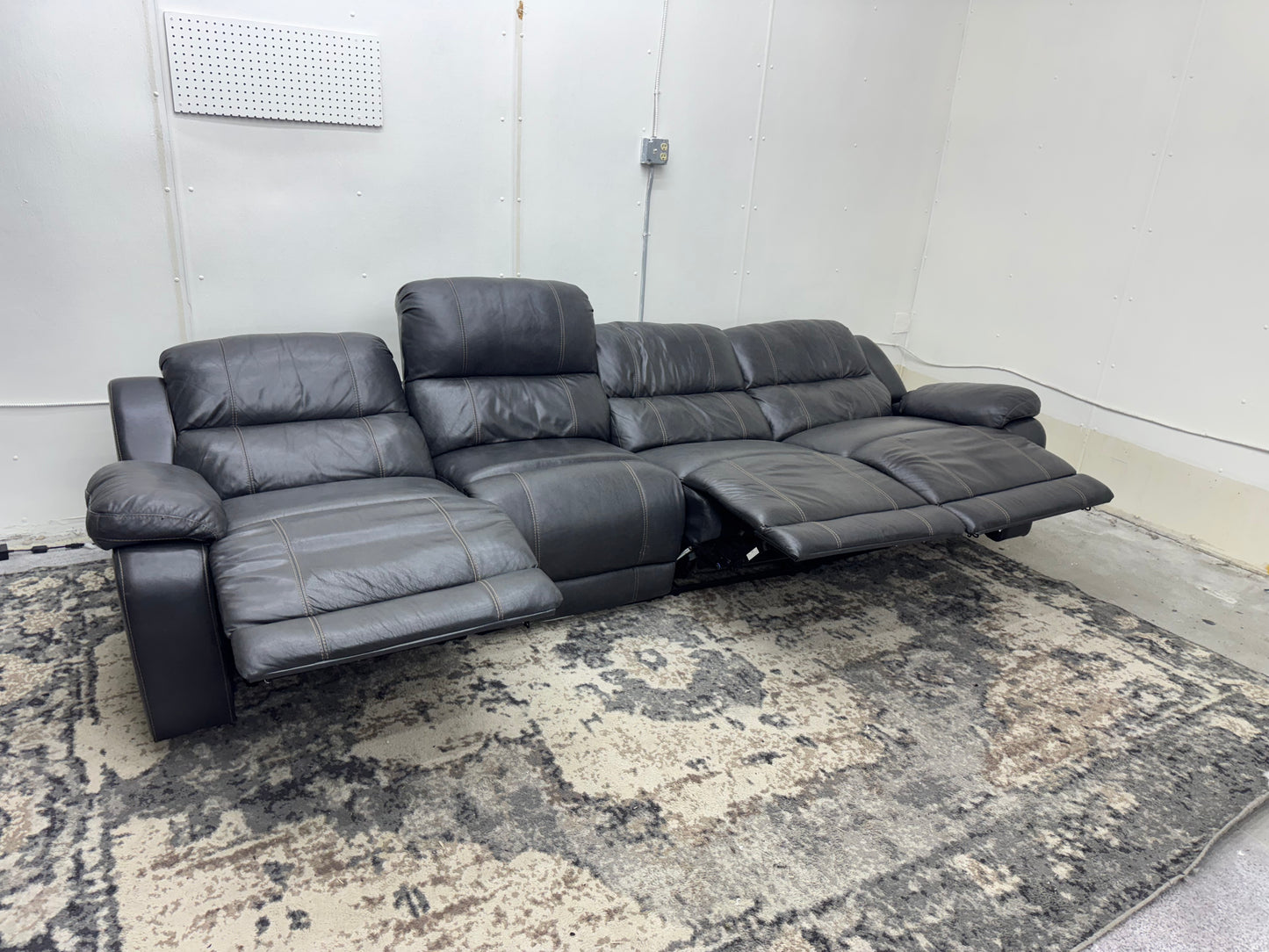 Charcoal Gray Theatre Style Modular 4PC Leather Reclining Couch