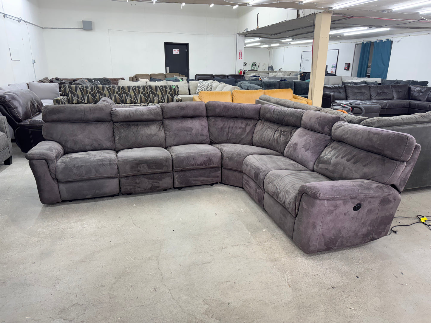Gray 6 Piece Microfiber Modular Sectional with 2 Electric Recliners
