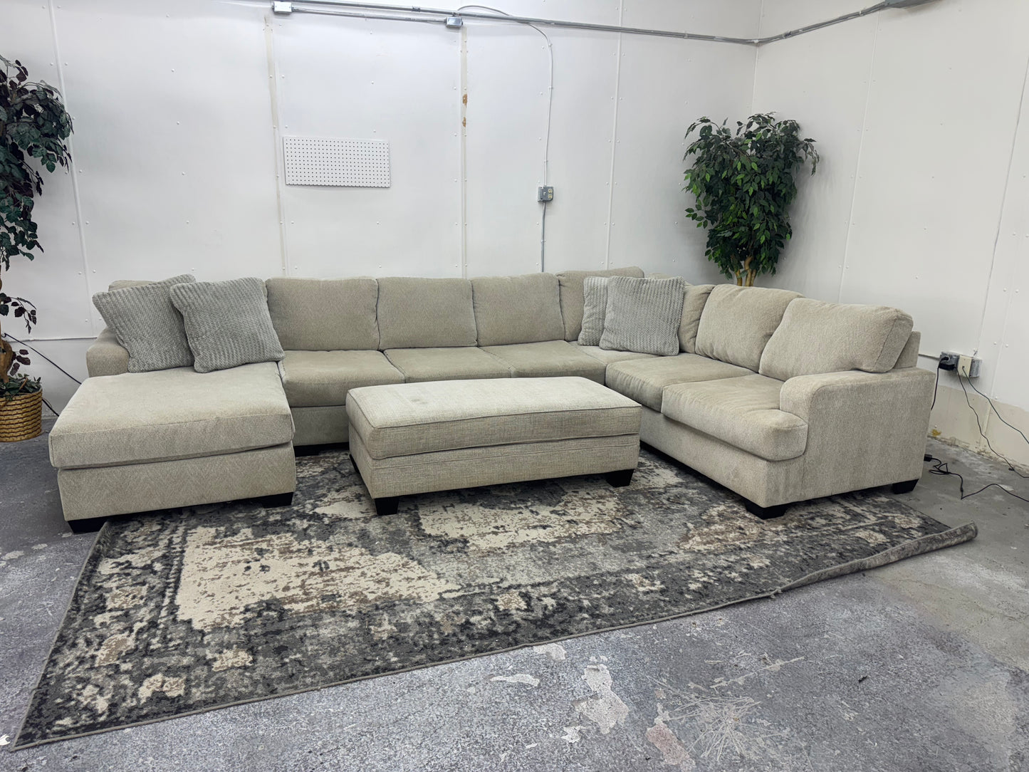 Huge Beige U-Shape Sectional with Ottoman