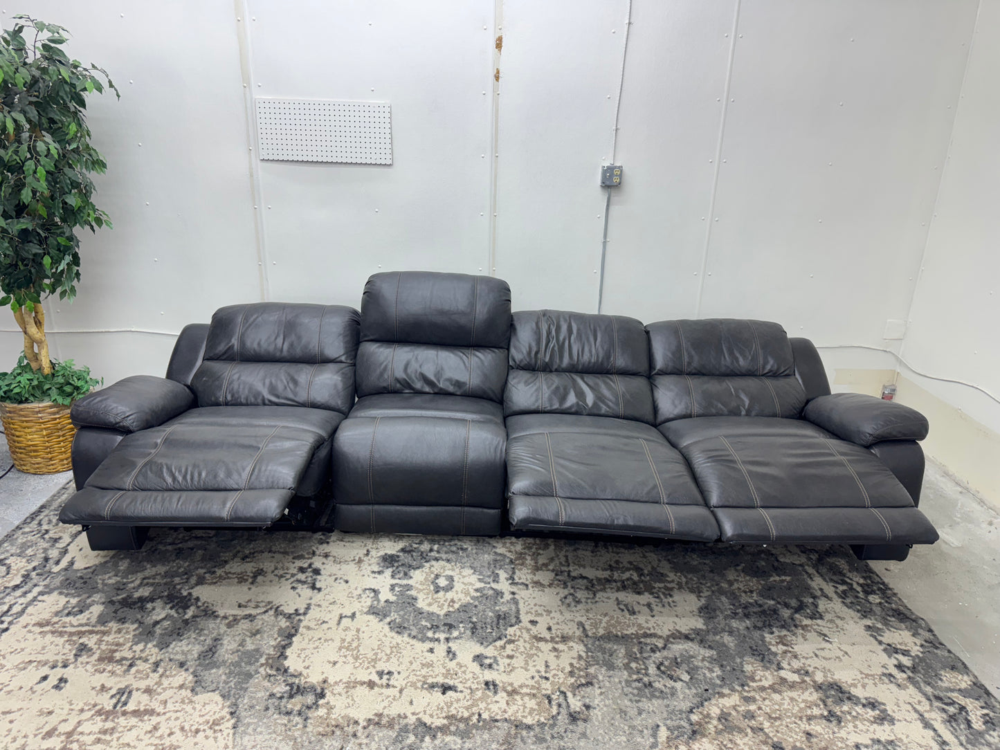 Charcoal Gray Theatre Style Modular 4PC Leather Reclining Couch
