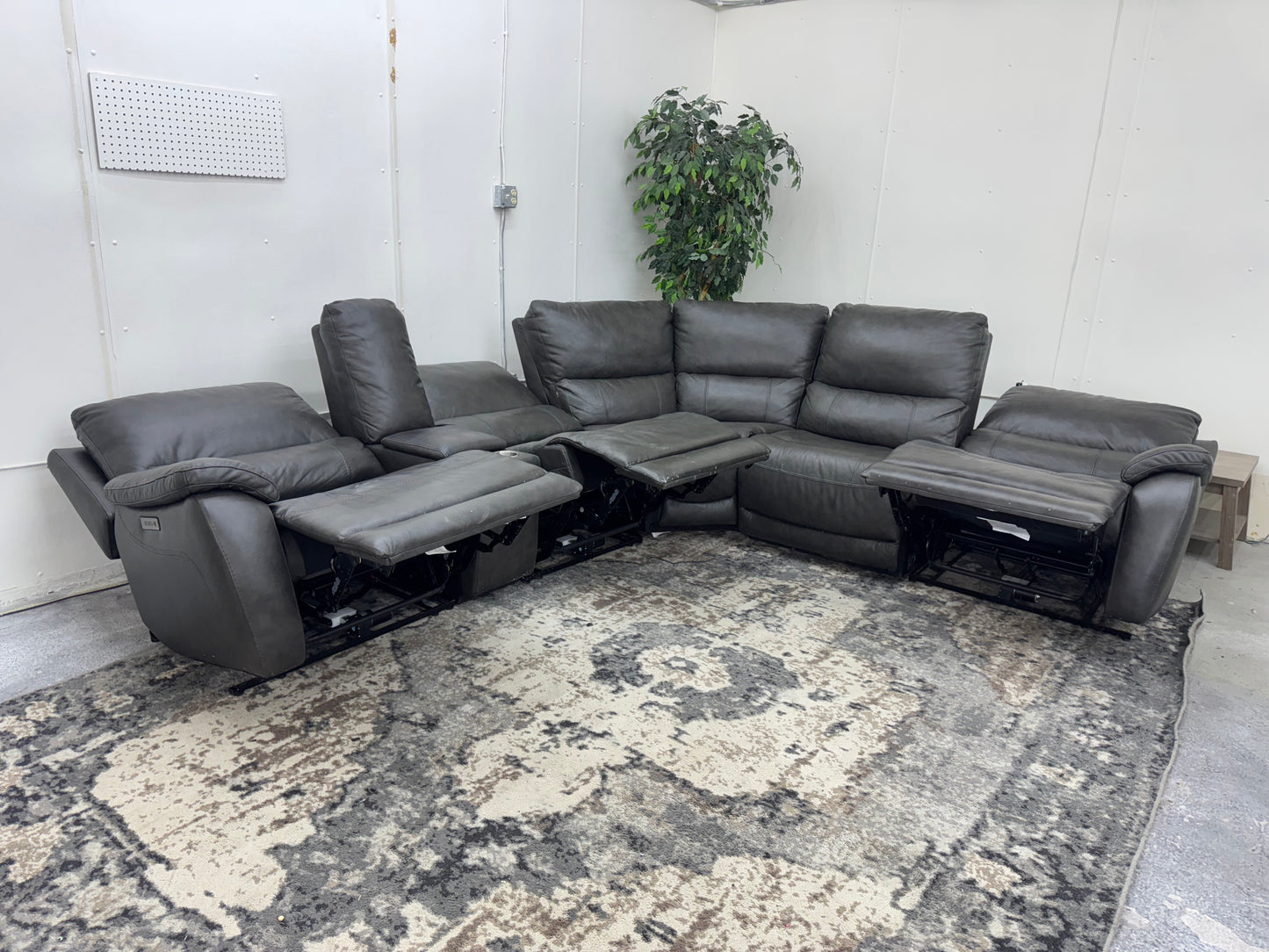Gorgeous Charcoal Gray Leather “Lauretta” Modular Reclining Sectional