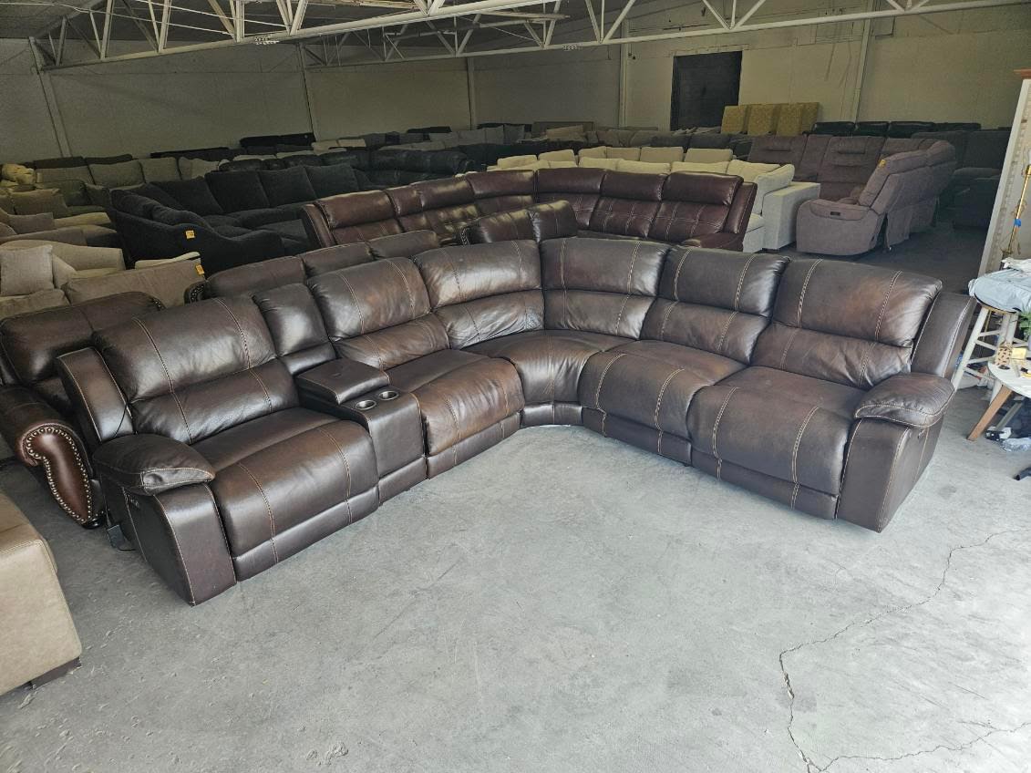 Brown Leather Reclining Sectional Sofa