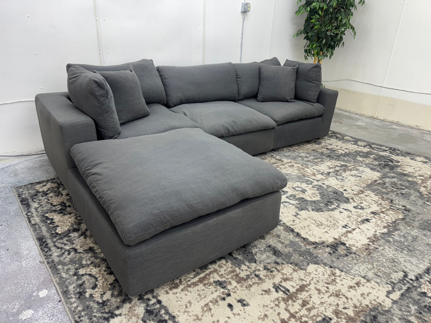 Gray 4-Piece Down-Filled Modular Cloud Sofa w/ Ottoman