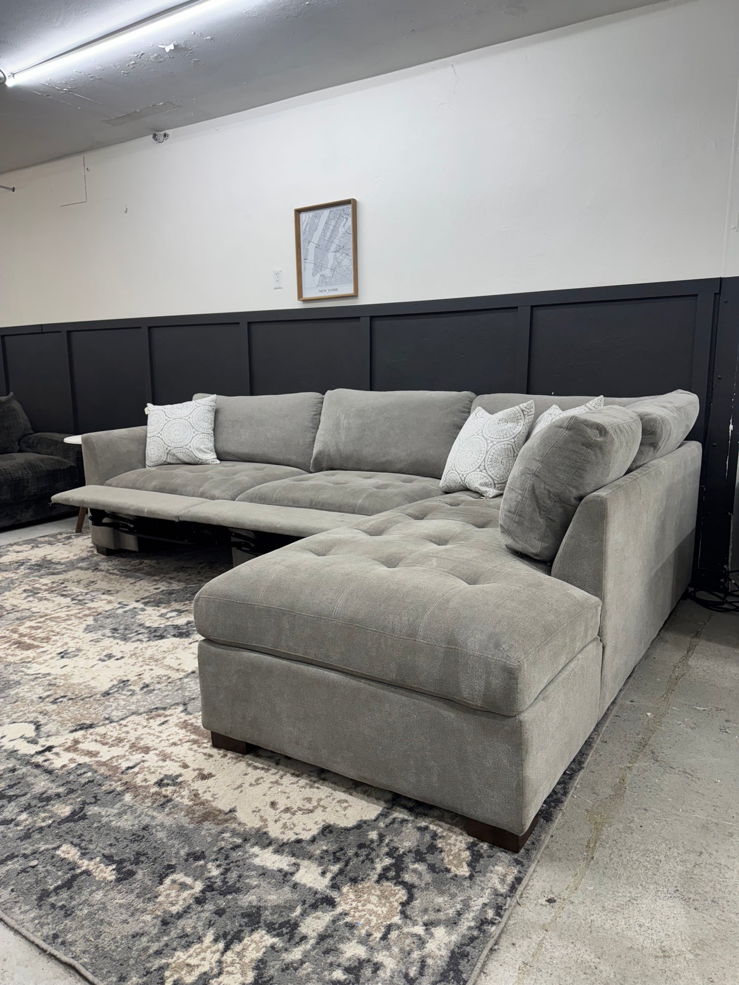 Gray L-Shaped Sectional with Two Electric Recliners