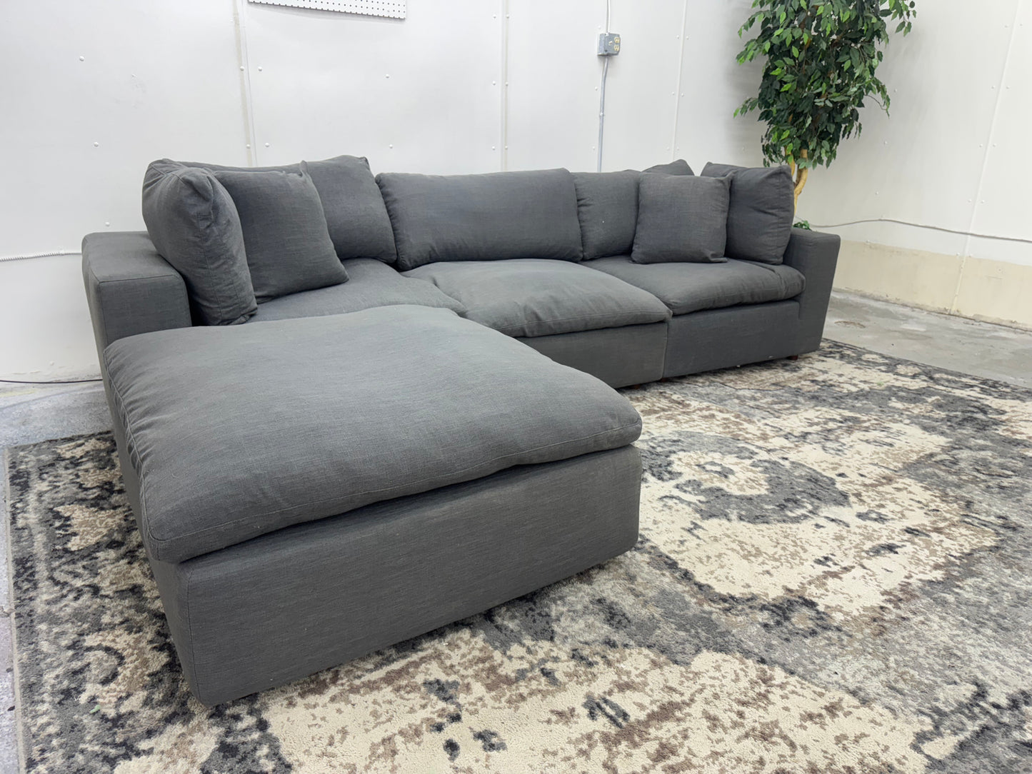 Gray 4-Piece Down-Filled Modular Cloud Sofa w/ Ottoman