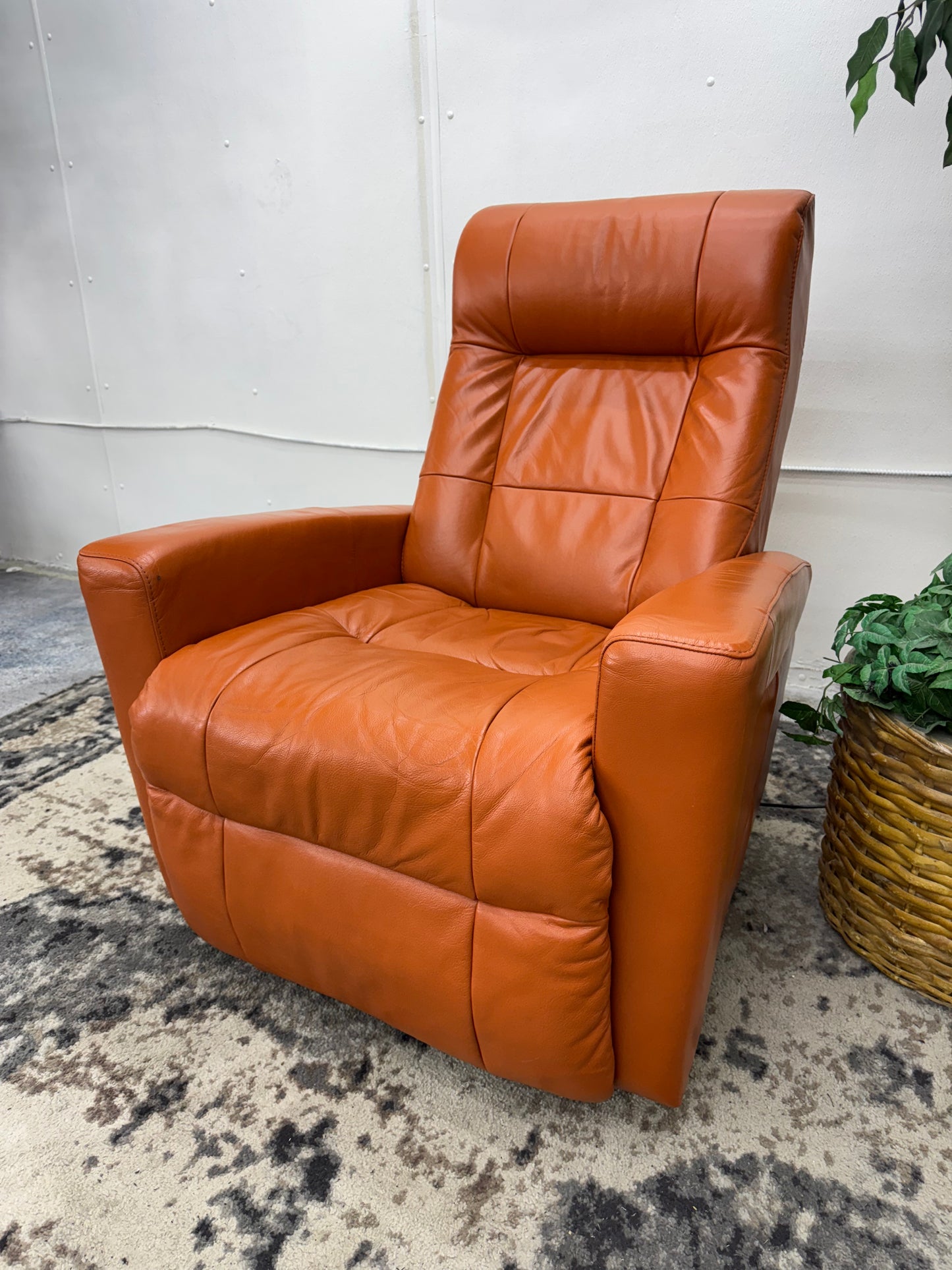 Scandinavian Designs Orange Leather Reclining Chair