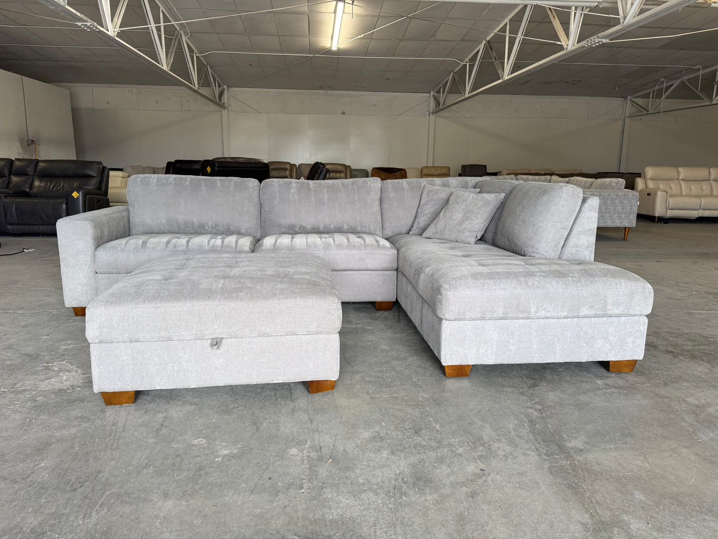 Gray L Shape Sectional with Storage Ottoman