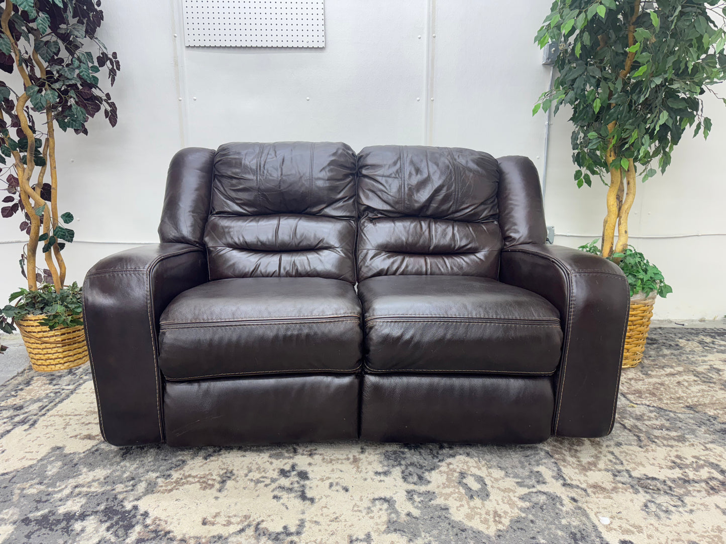 Brown Leather Power Reclining Loveseat