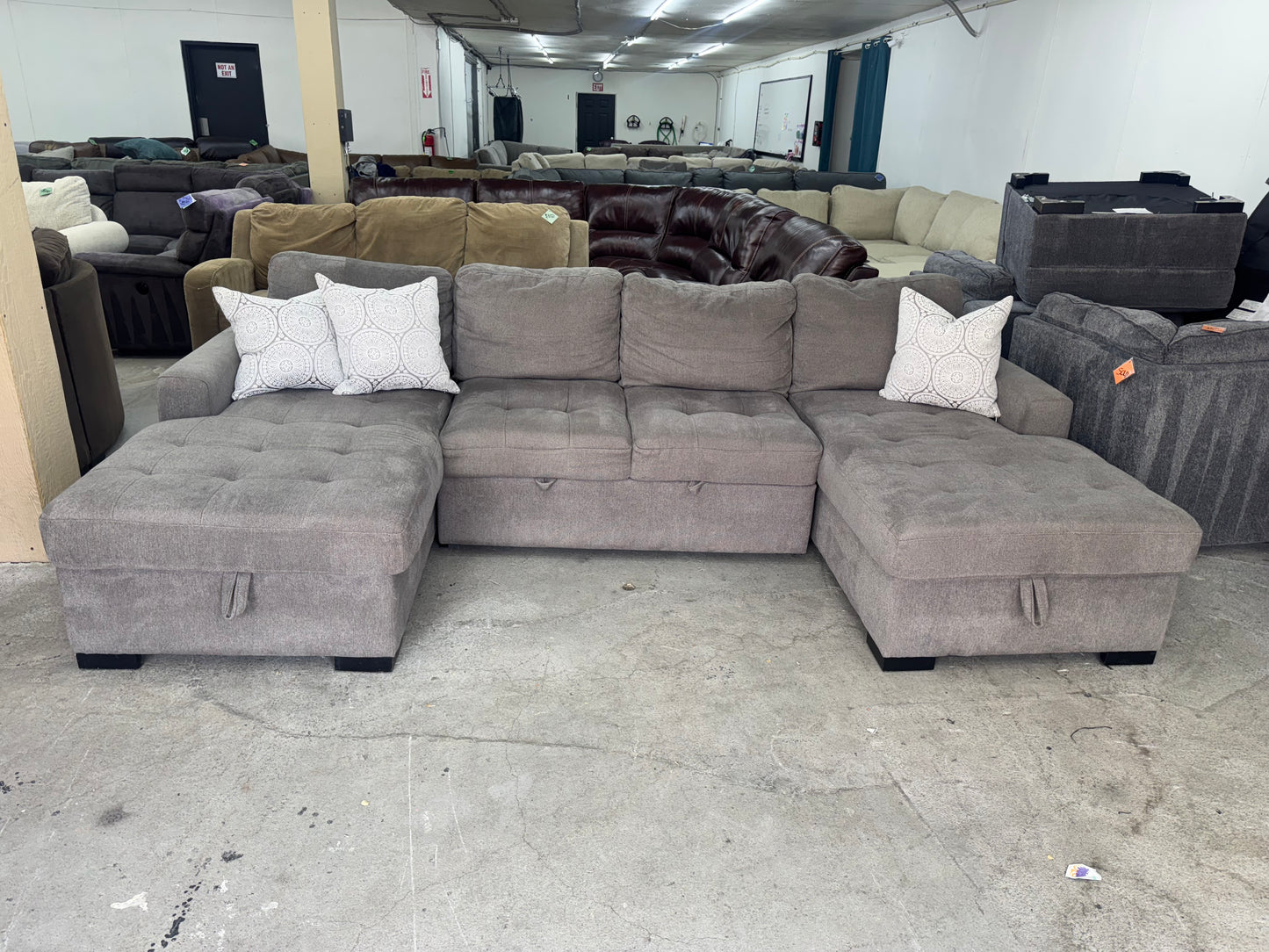 Gray Sleeper Sectional with Dual Storage Chaises