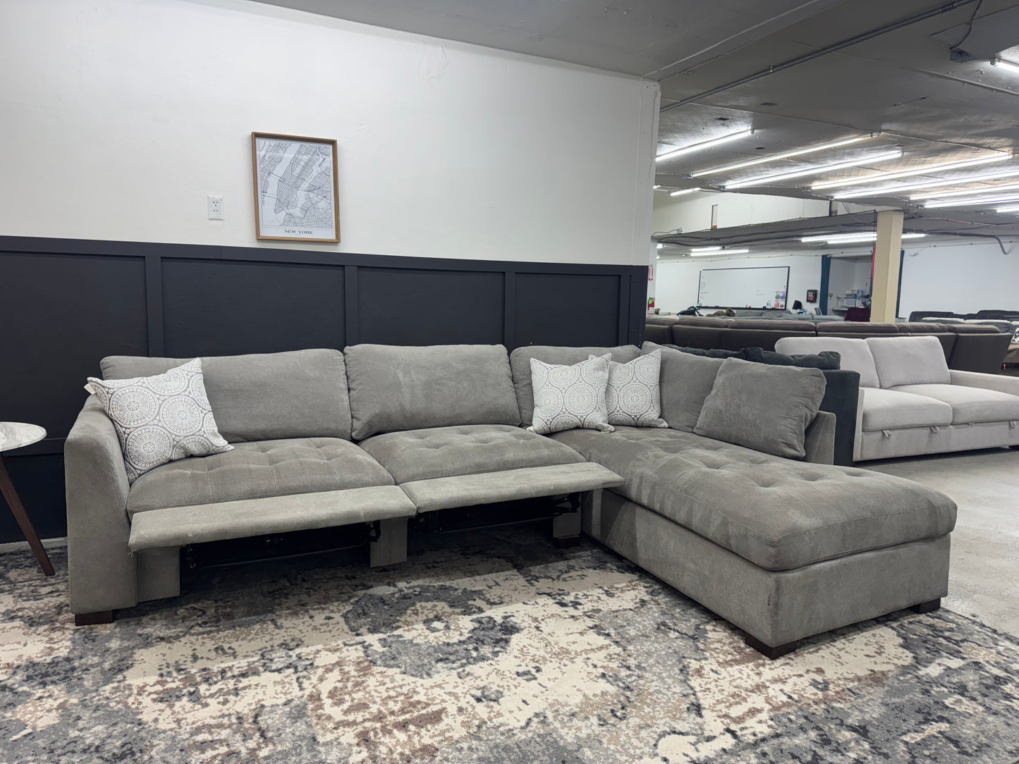 Gray L-Shaped Sectional with Two Electric Recliners