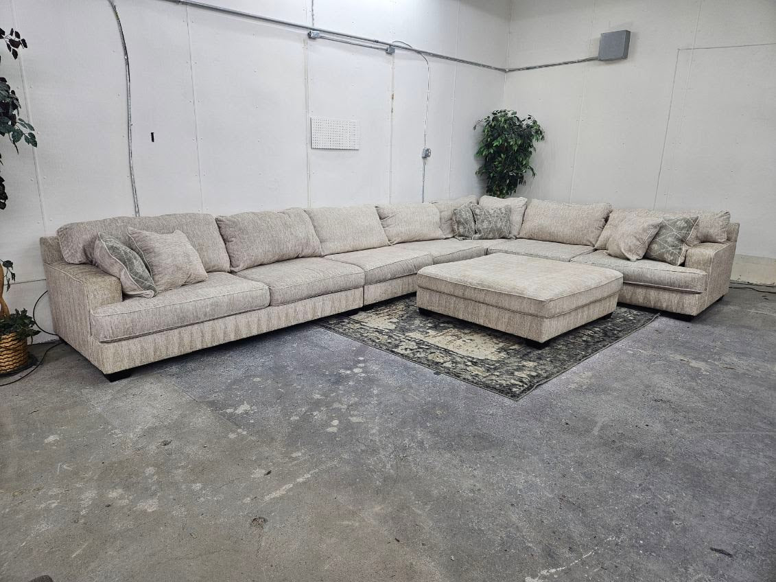 Ashley Rawcliffe Sectional Couch with Two Modular Extenders + Oversized Ottoman