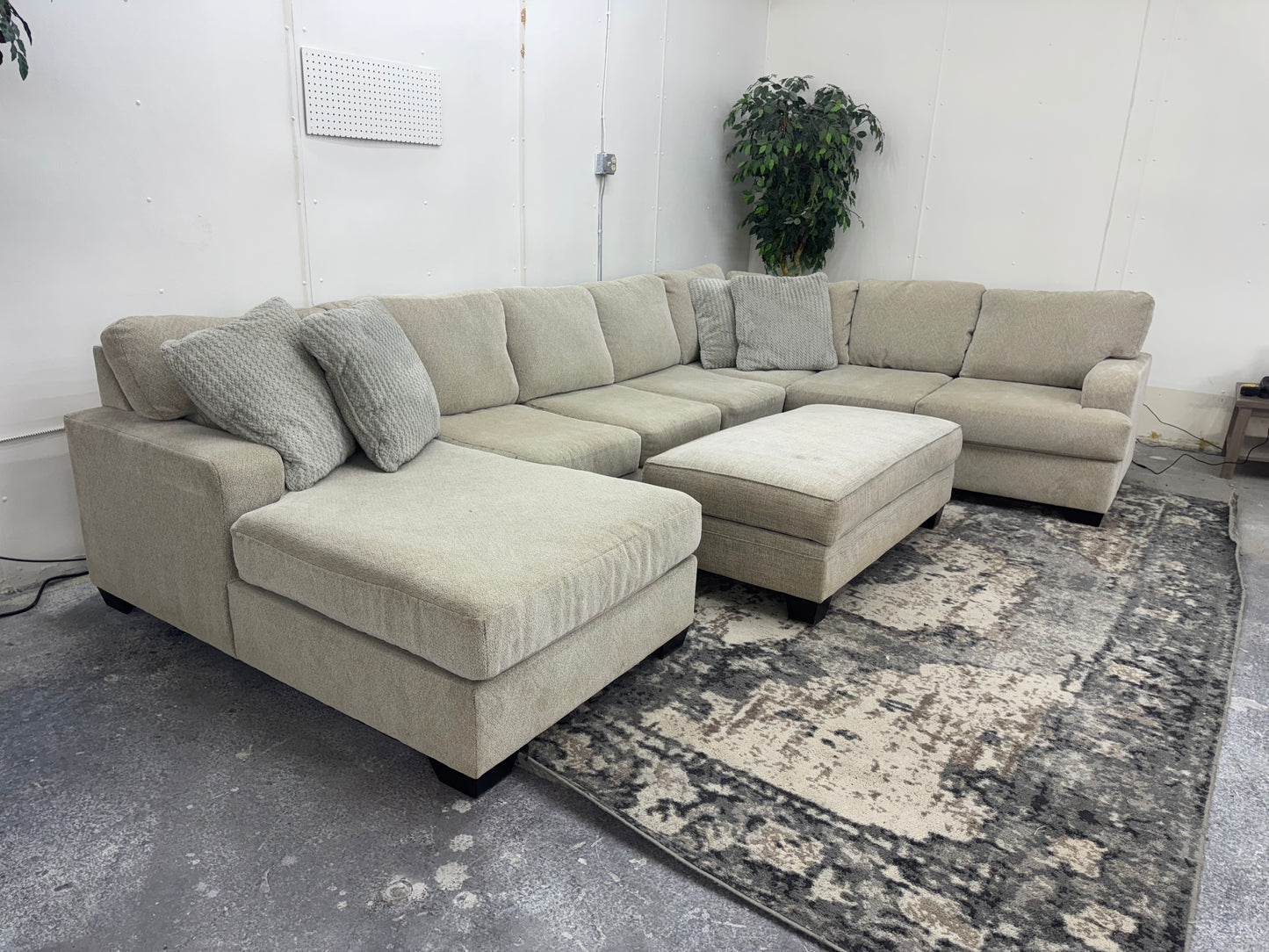 Huge Beige U-Shape Sectional with Ottoman