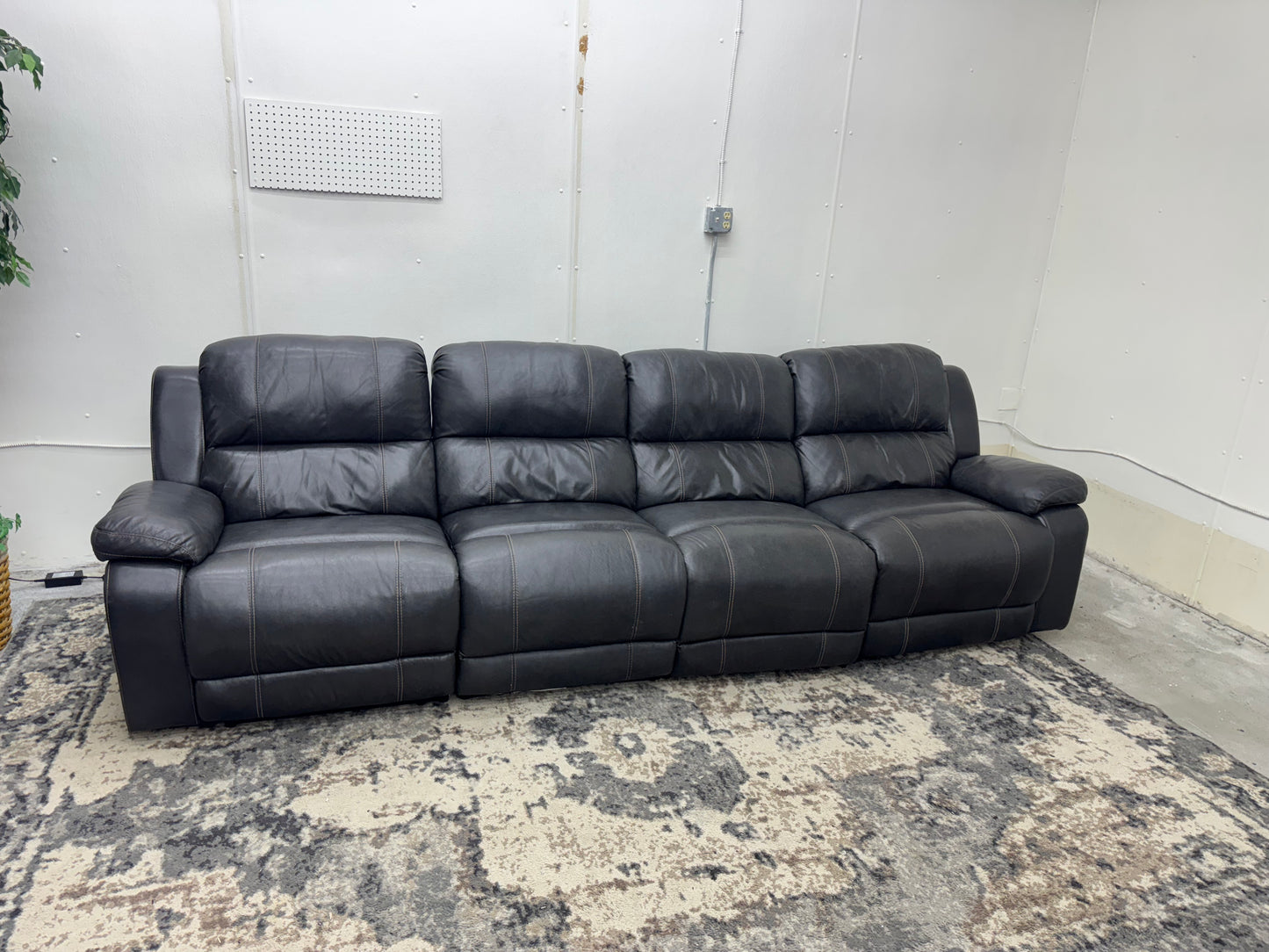 Charcoal Gray Theatre Style Modular 4PC Leather Reclining Couch