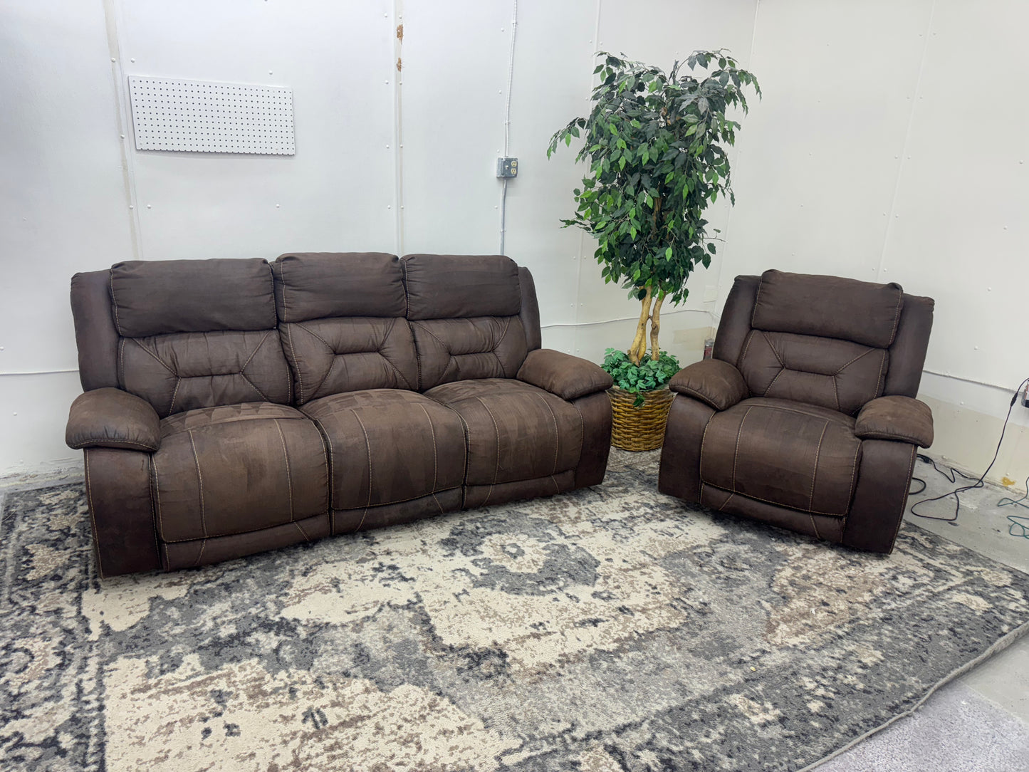 Couch & Recliner Set – Brown Microsuede Electric Reclining Sofa and Armchair