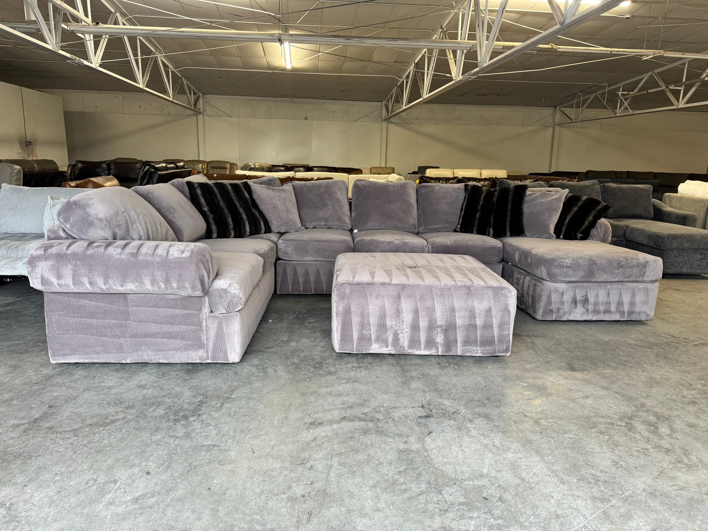 Gigantic Plush Taupe U Shape Sectional and Ottoman