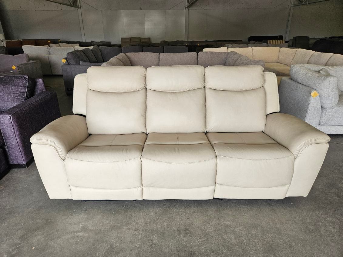Cream Leather Power Reclining Sofa with Power Headrests