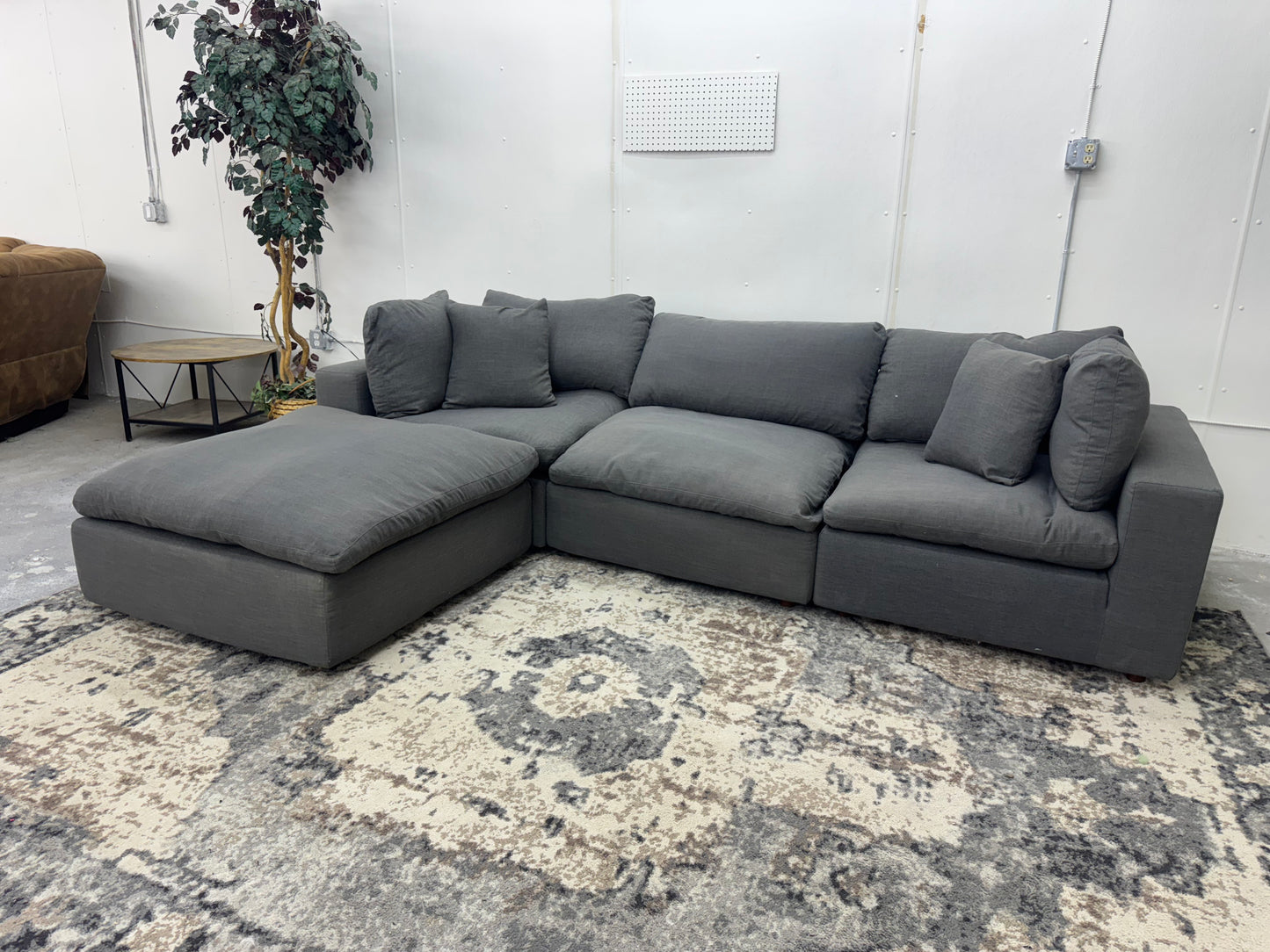 Gray 4-Piece Down-Filled Modular Cloud Sofa w/ Ottoman