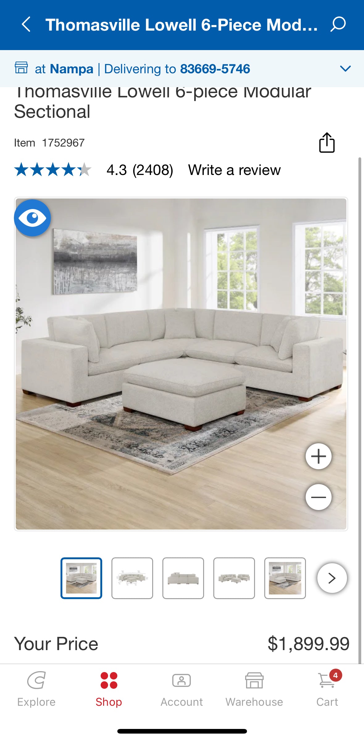 Light Gray 6 Piece Cloud Sectional Couch