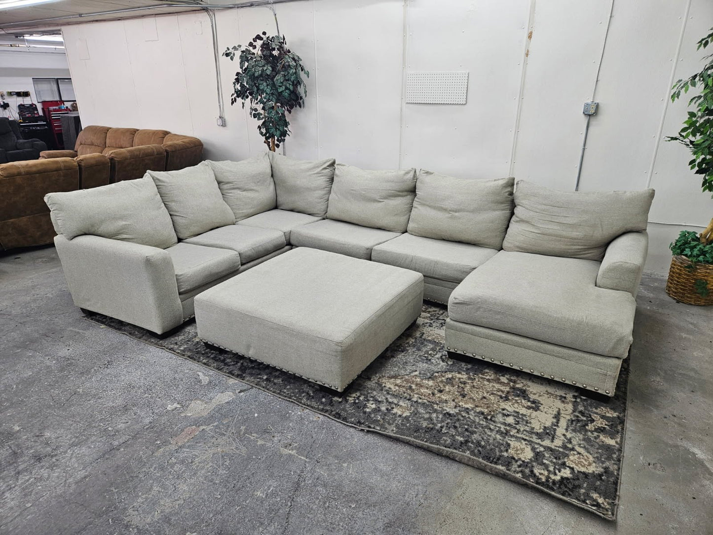 Huge Beige U Shape Sectional with Ottoman