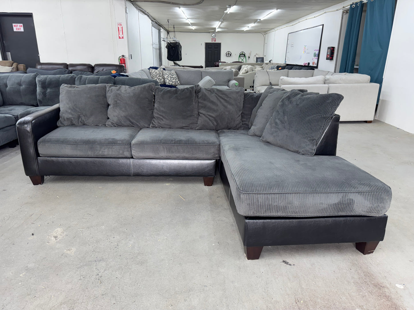 L Shaped Black and Gray Sectional Couch