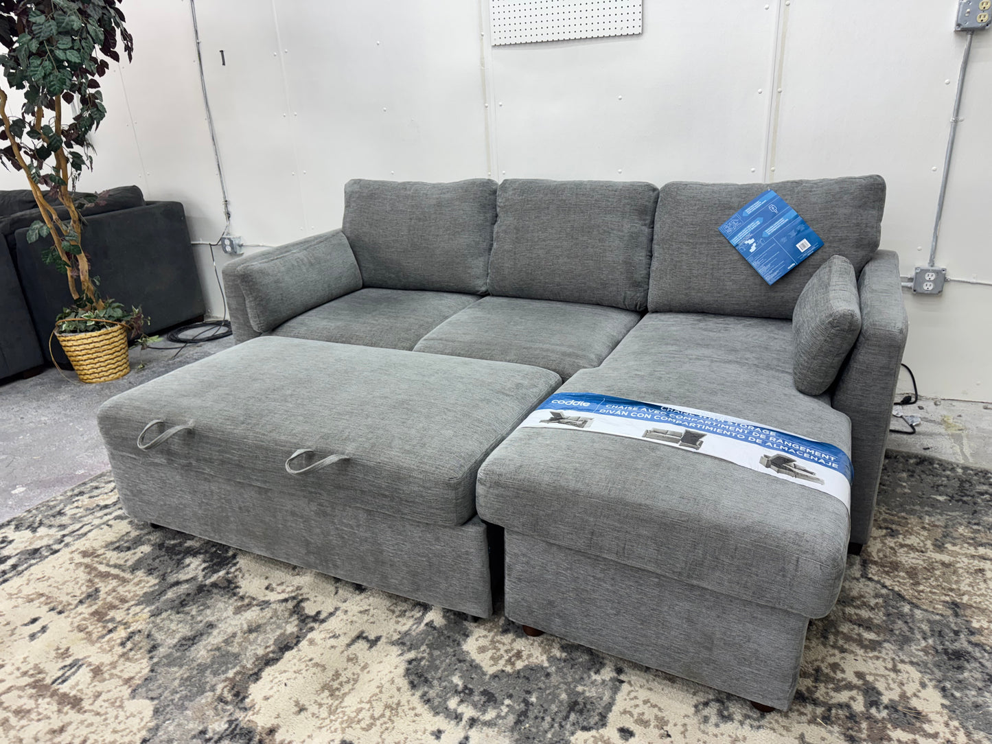 Gray Coddle Fabric Sleeper Sofa w/ Reversible Chaise & Storage