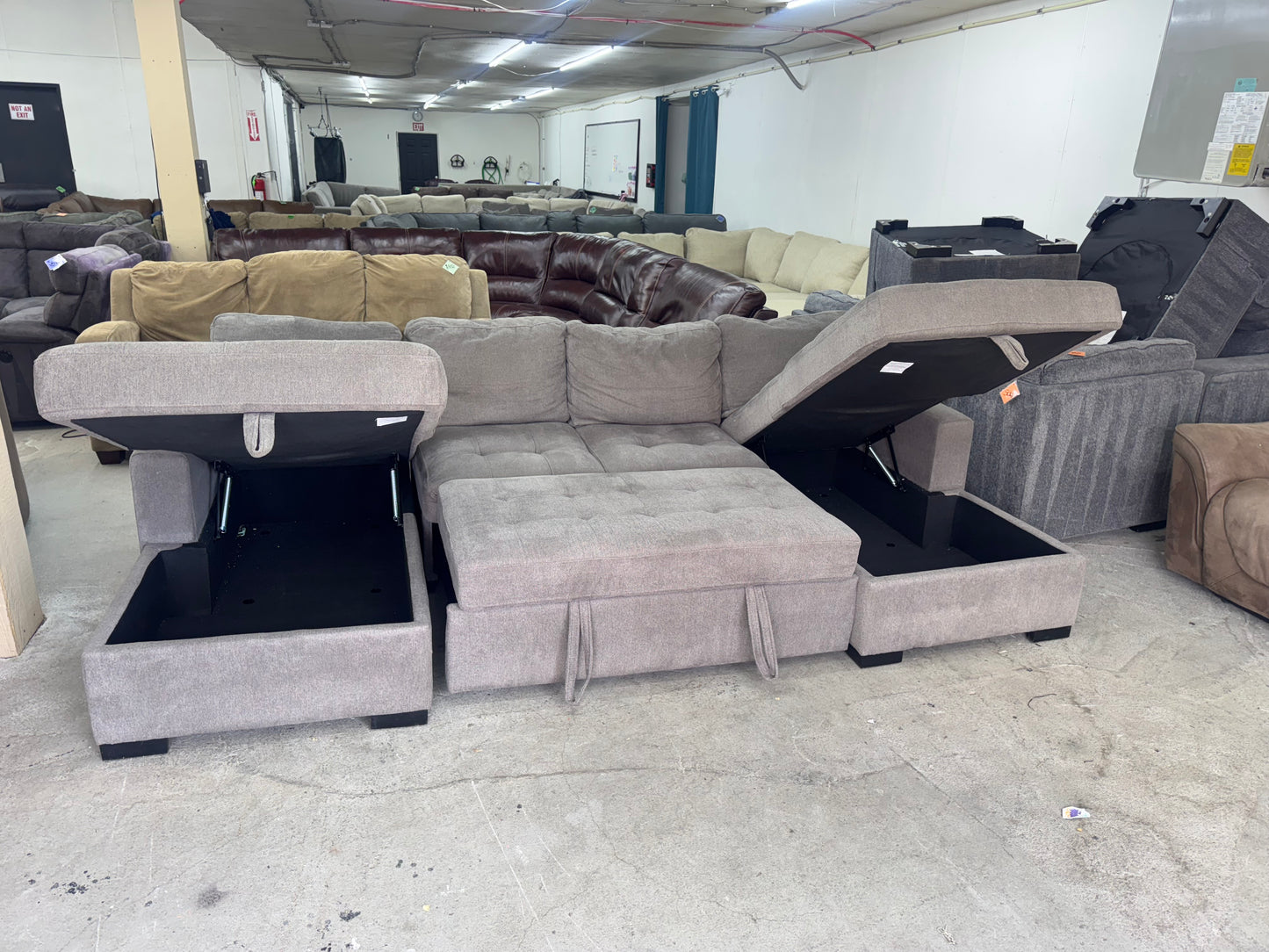 Gray Sleeper Sectional with Dual Storage Chaises