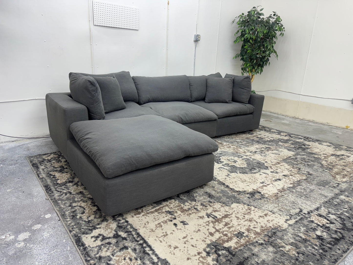Gray 4-Piece Down-Filled Modular Cloud Sofa w/ Ottoman
