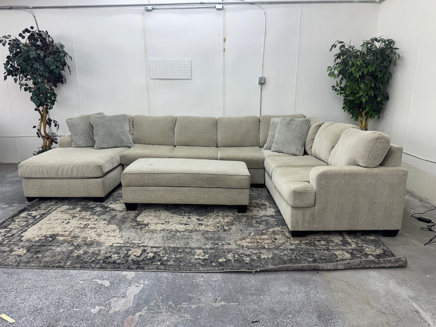 Huge Beige U-Shape Sectional with Ottoman