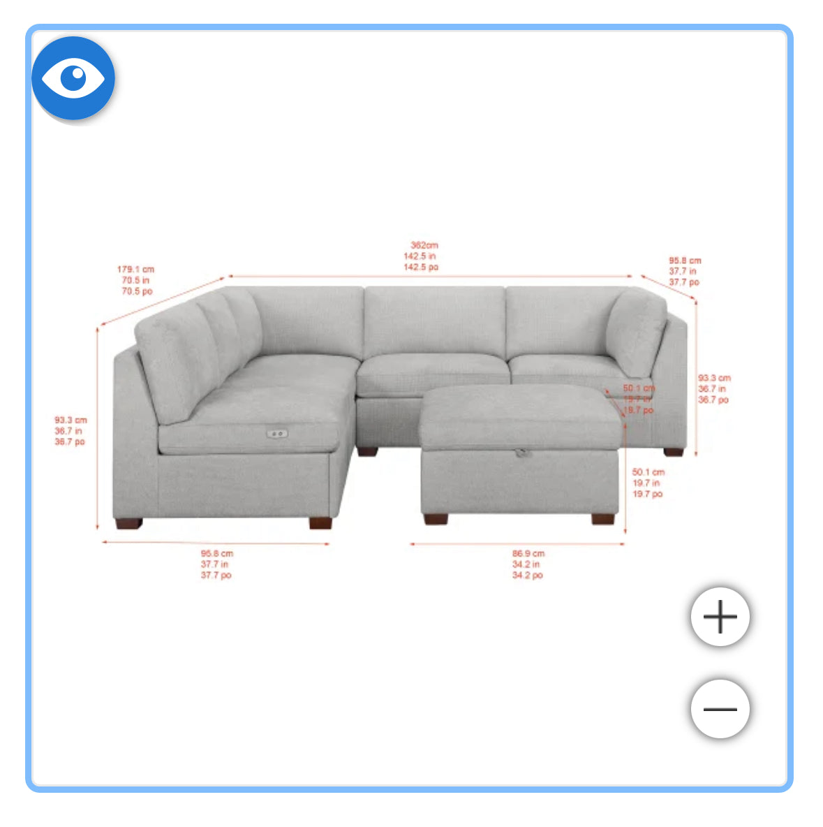 Off-White 6 Piece Modular Sofa w/ 1 Recliner & Storage Ottoman