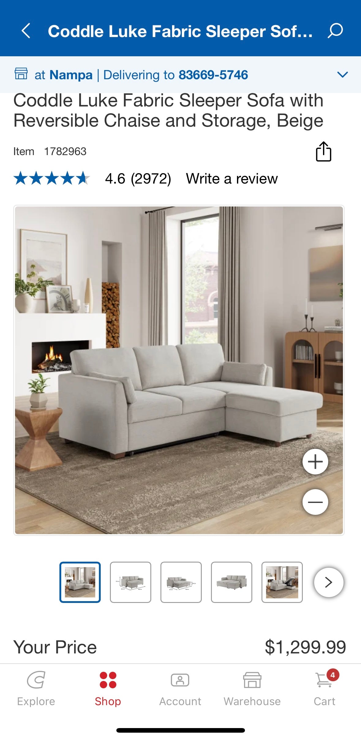 Gray Coddle Fabric Sleeper Sofa w/ Reversible Chaise & Storage
