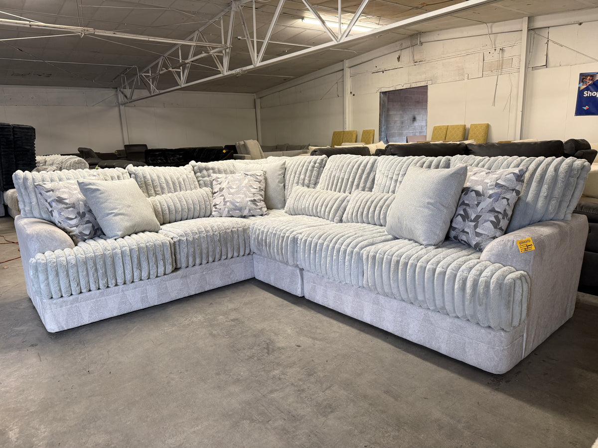Light Gray Plush Corduroy L-Shaped Sectional Sofa