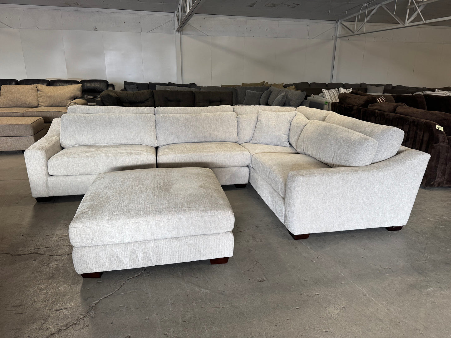 Brand New Beige L Shape Sectional with Ottoman