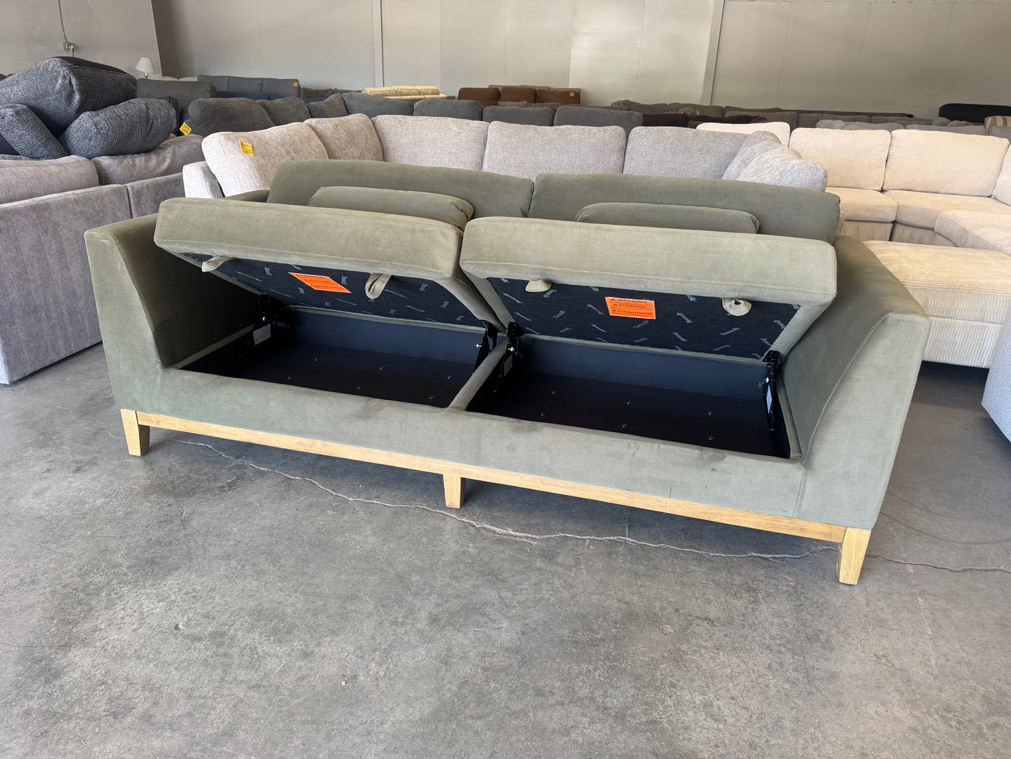 Green Mid Century Modern Sofa with Hidden Storage