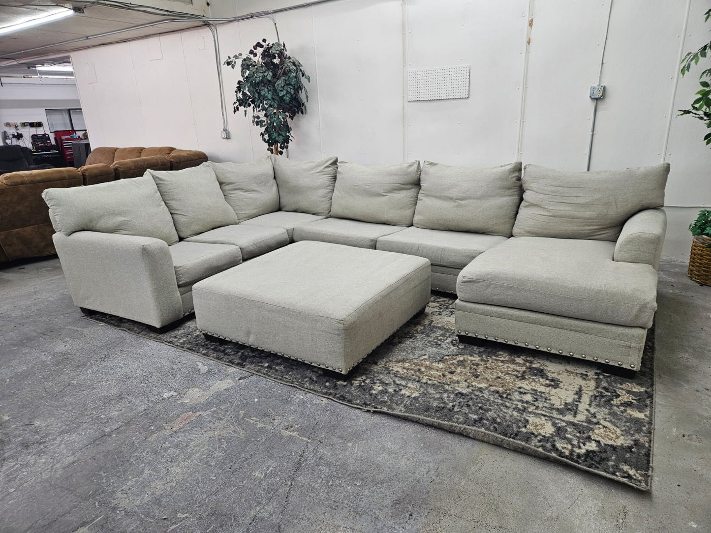 Huge Beige U Shape Sectional with Ottoman