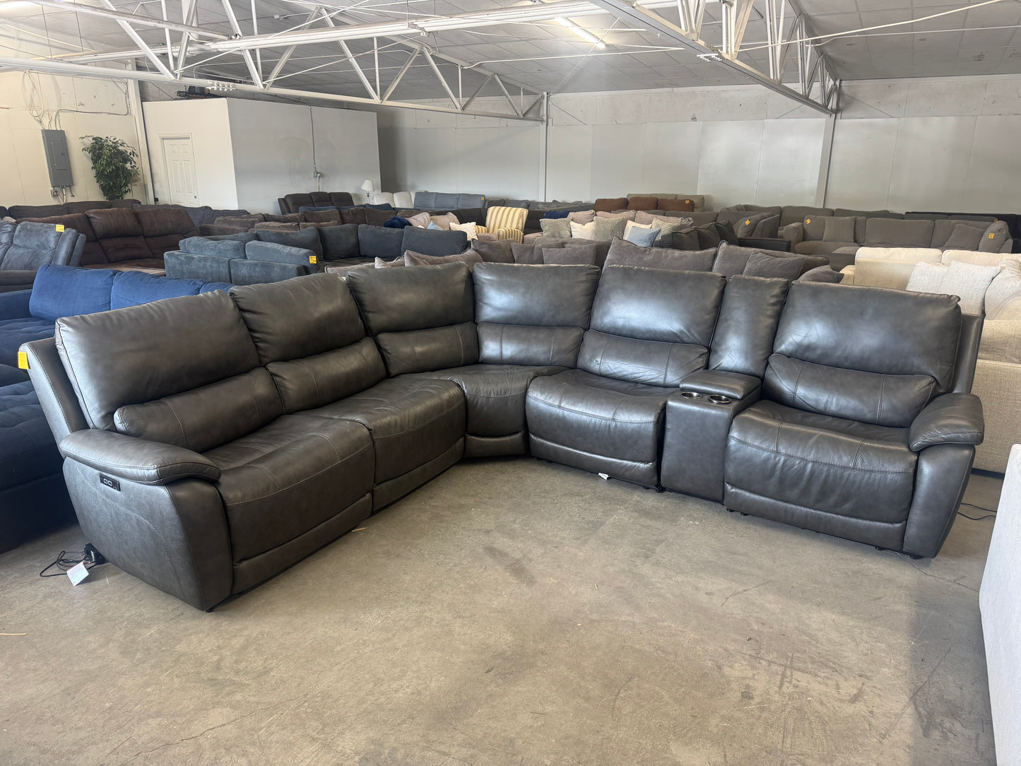 Charcoal Gray Leather 6-Piece Modular Sectional w/ 3 Power Recliners