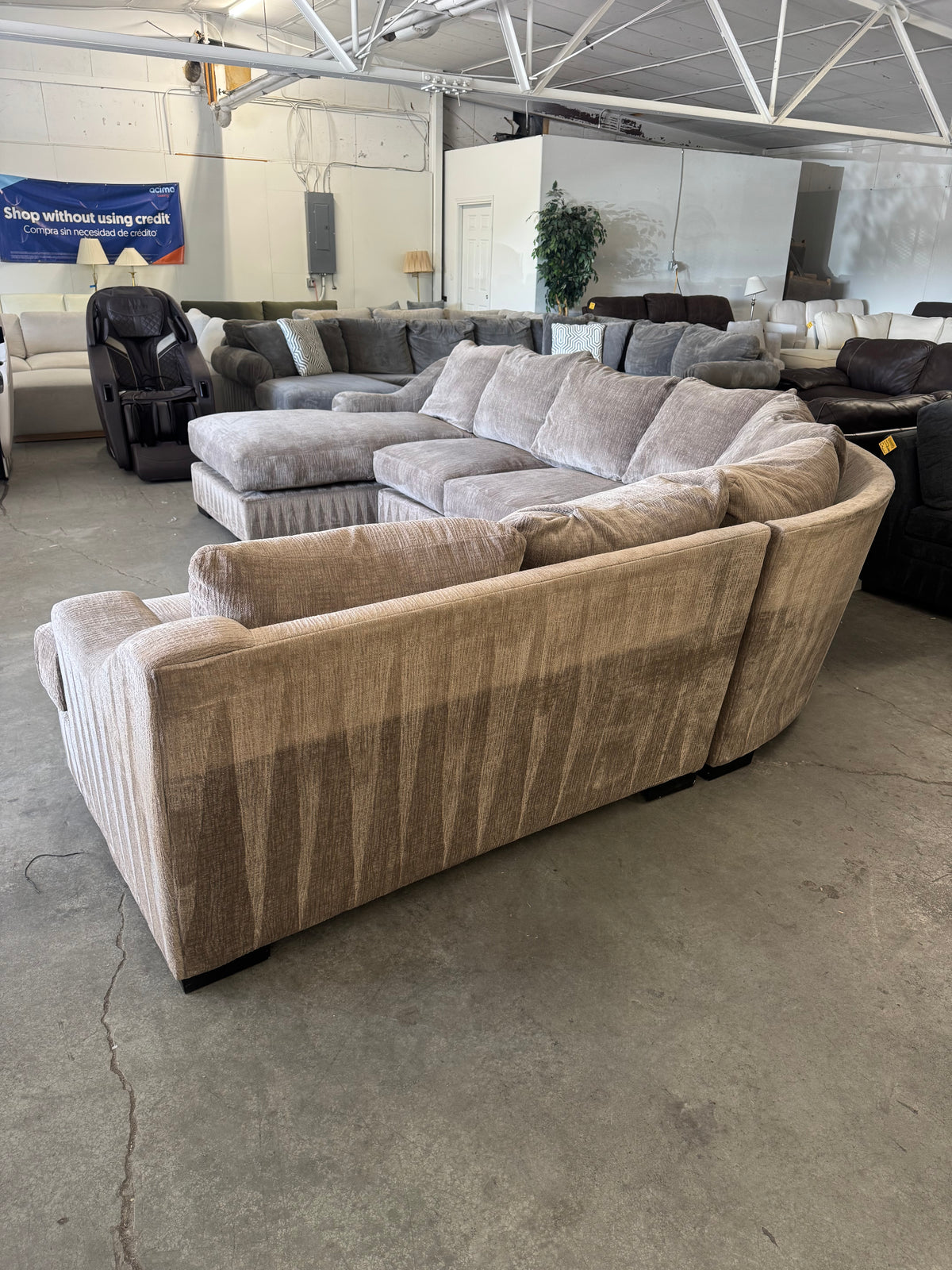 Huge Taupe Down-Filled U-Shaped Sectional with Chaise
