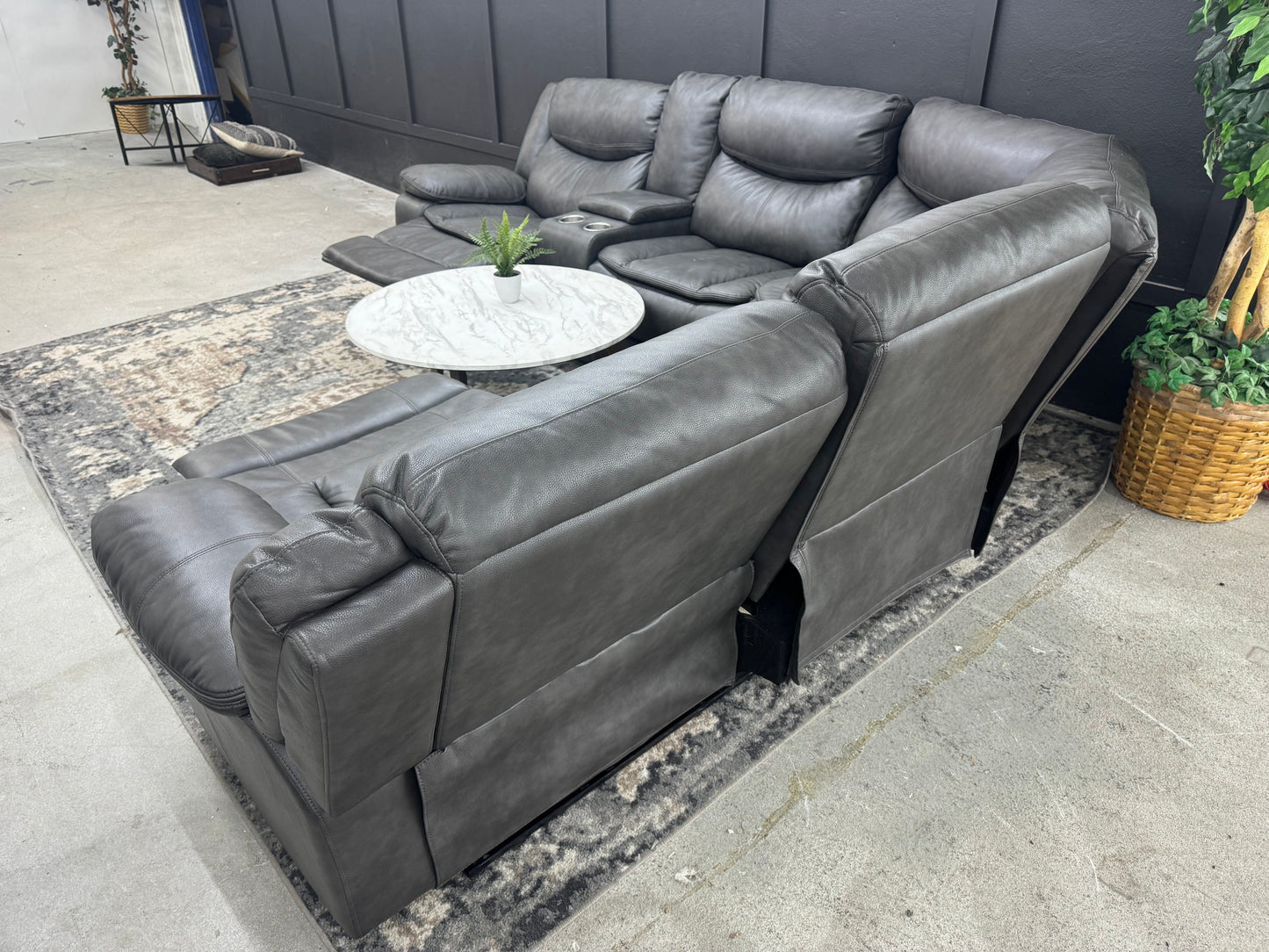 Gorgeous Charcoal Gray Sectional Couch with 2 Recliners