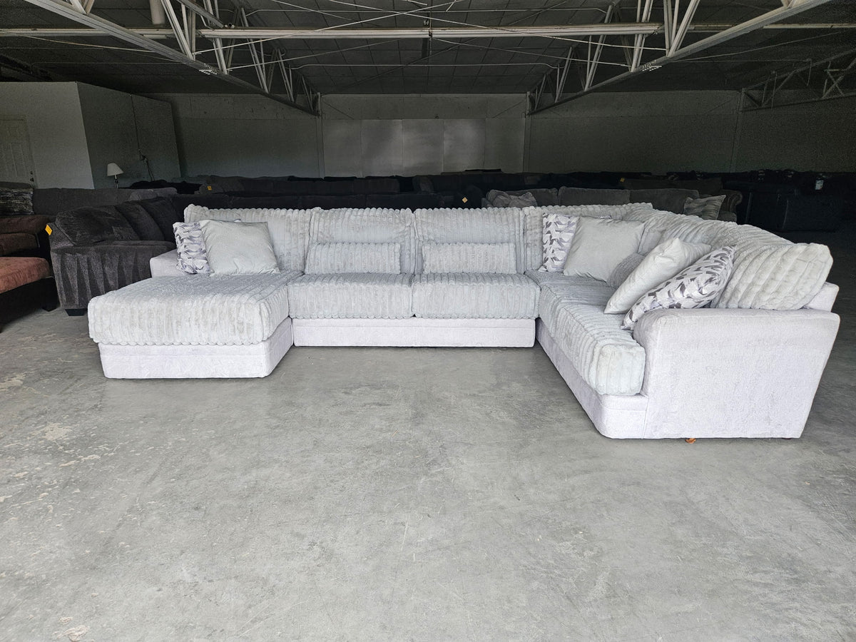 Light Gray Plush Corduroy U-Shaped Sectional Couch