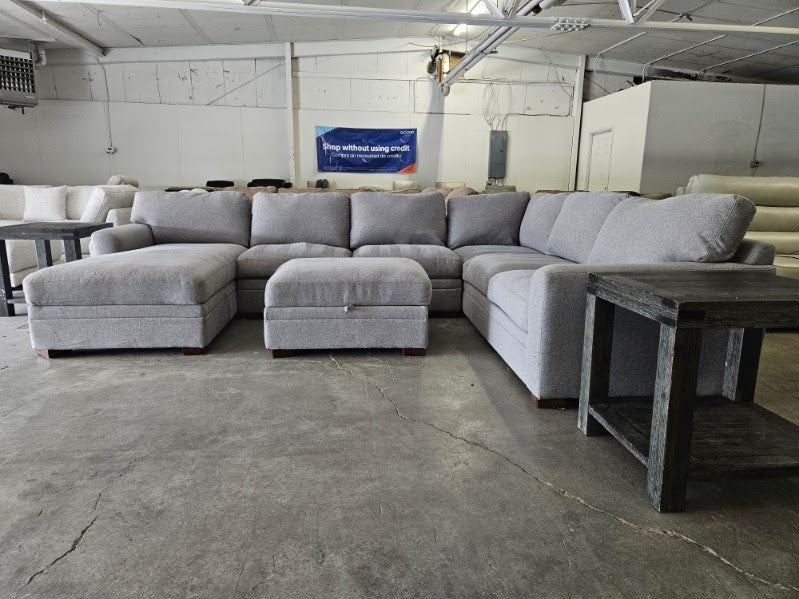 Gray U Shape Sectional Sofa with Storage Ottoman