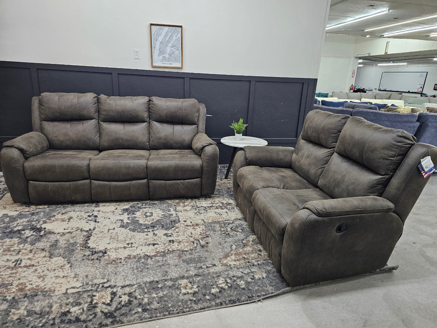 Like-new Brown Microfiber Couch and Loveseat Reclining Set (still has tags - made in USA)