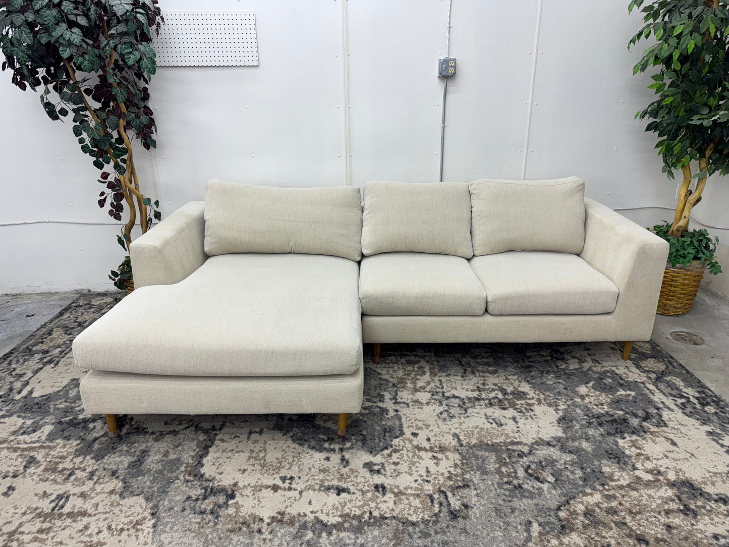 Beige Interior Define Sloan Mid-Century Sectional with Down Cushions